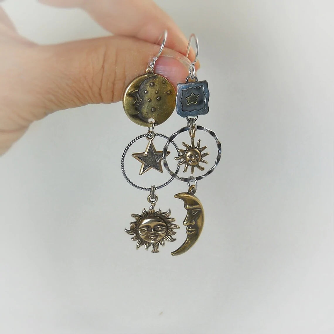 Sun-Moon Pendant Drop Earrings