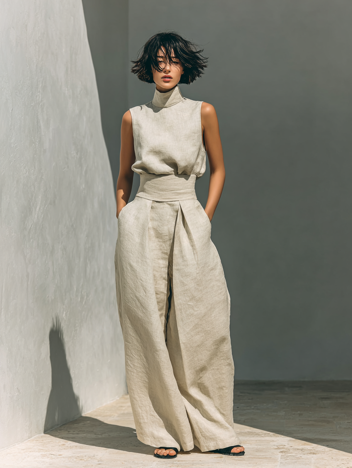 Women's Minimalist Cotton and Linen Tank Top & Wide Leg Pants Set, Lily & Sam, image 8