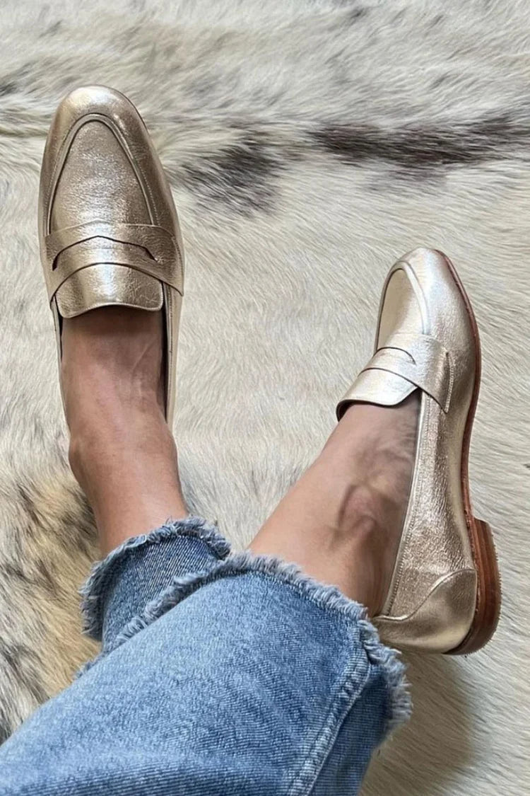 Shiny Light Gold Loafer, Lily & Sam, image 1