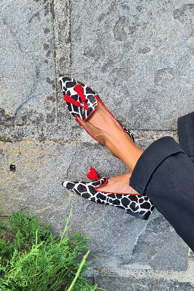 Animal Print Loafer With Red Fringes, Lily & Sam, image 1