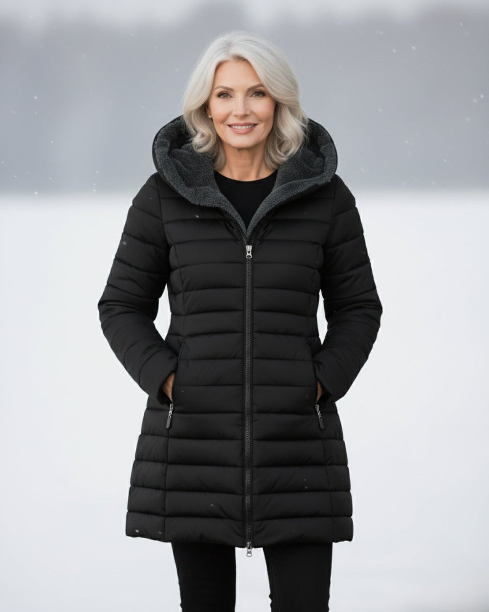 Warm Fleece Lined Puffer Coat with Flattering A Line Fit, Lily & Sam, image 2