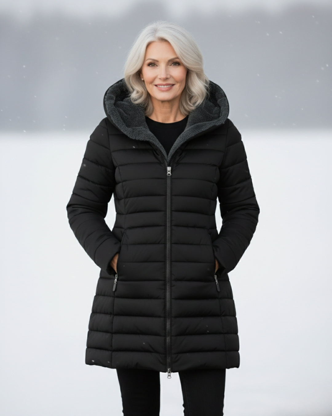 Warm Fleece Lined Puffer Coat with Flattering A Line Fit, Lily & Sam, image 2