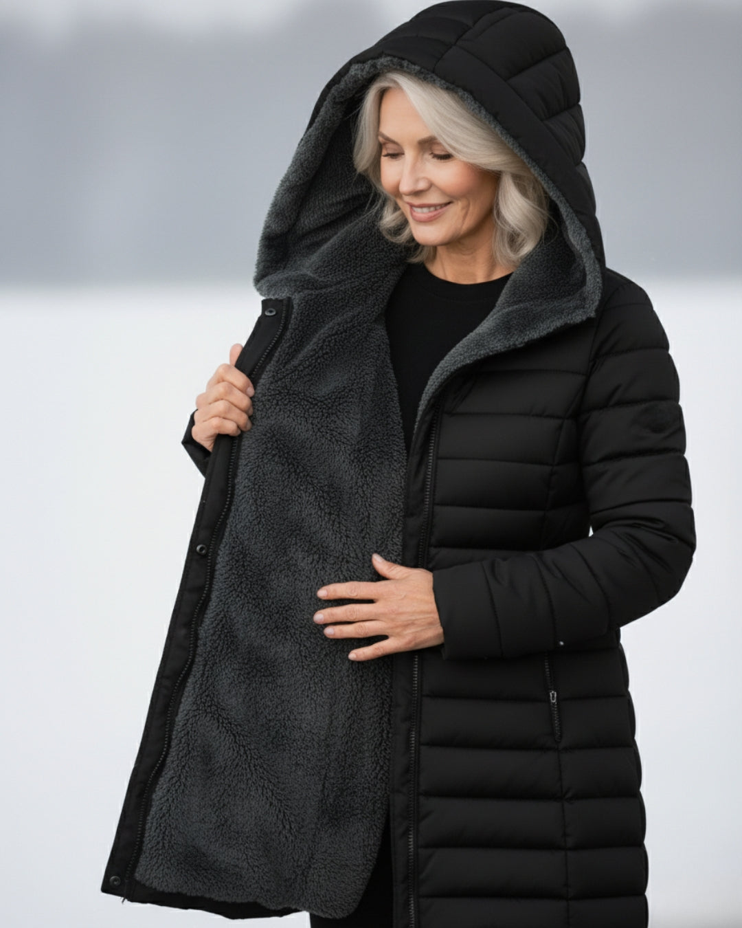 Warm Fleece Lined Puffer Coat with Flattering A Line Fit, Lily & Sam, image 10