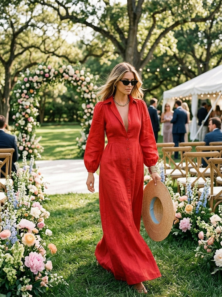 Women's Minimalist Single breasted Long sleeve Maxi Dress With A Fitted Waist, Lily & Sam, image 3