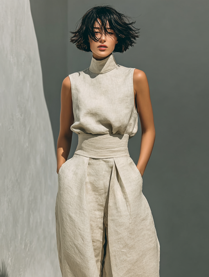 Women's Minimalist Cotton and Linen Tank Top & Wide Leg Pants Set, Lily & Sam, image 6