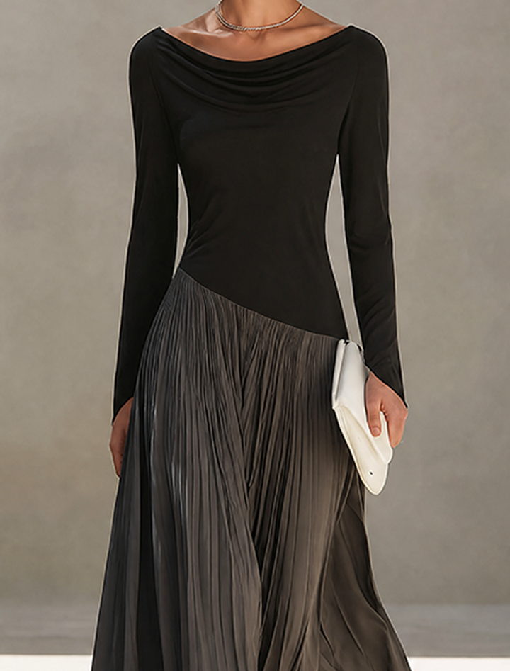 Women's Minimalist Two Tone Color Block Maxi Dress With Drape Neckline, Lily & Sam, image 5