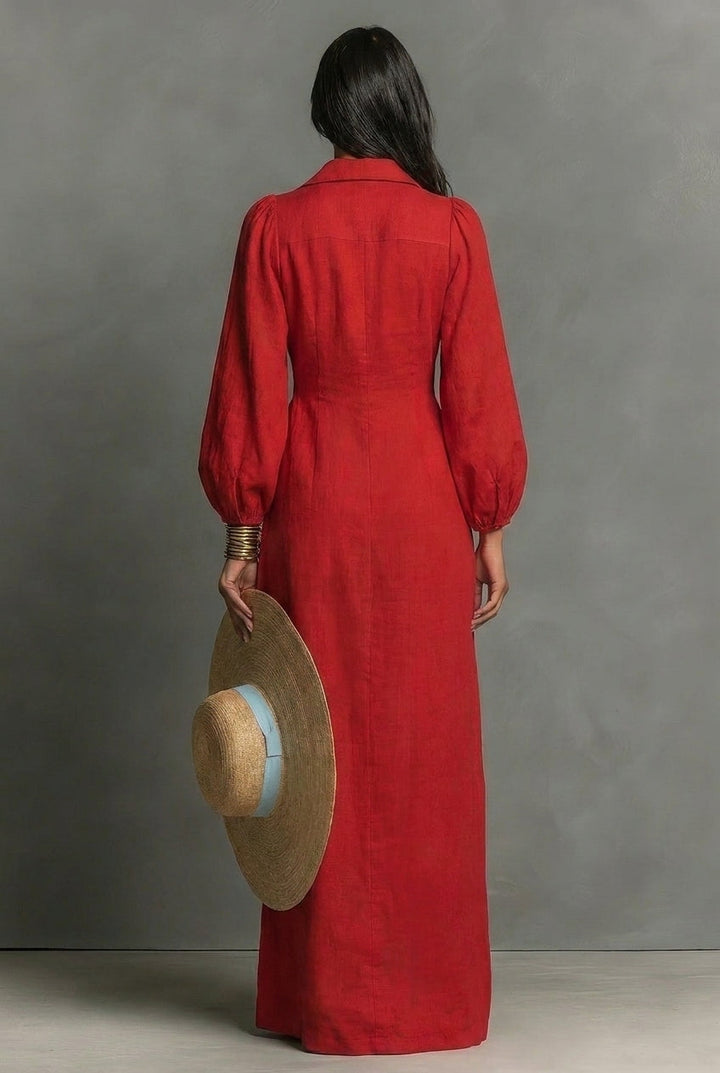 Women's Minimalist Single breasted Long sleeve Maxi Dress With A Fitted Waist, Lily & Sam, image 4