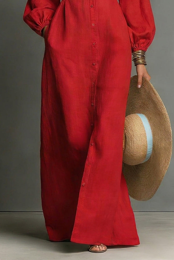 Women's Minimalist Single breasted Long sleeve Maxi Dress With A Fitted Waist, Lily & Sam, image 7