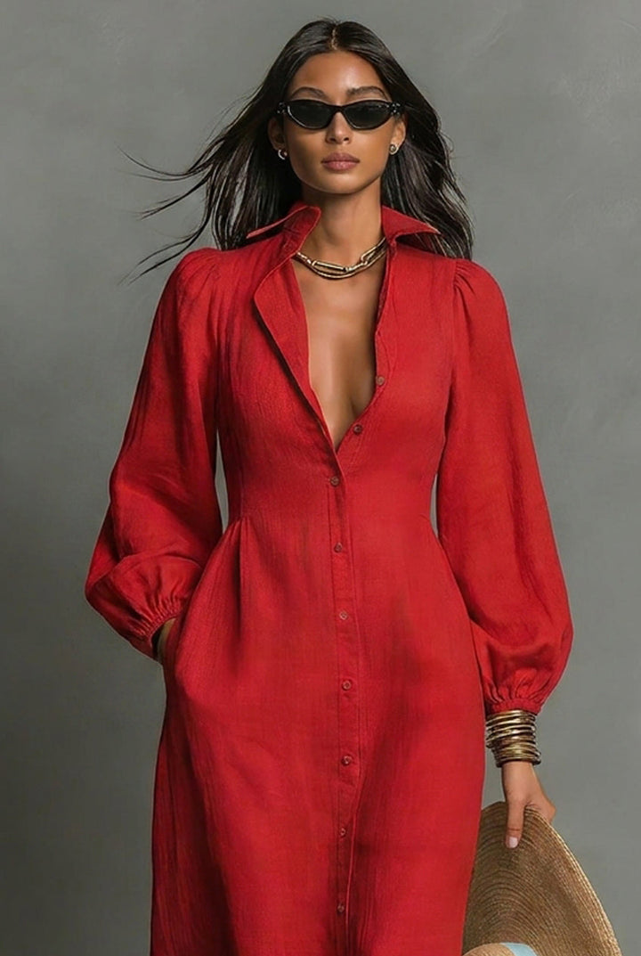 Women's Minimalist Single breasted Long sleeve Maxi Dress With A Fitted Waist, Lily & Sam, image 6