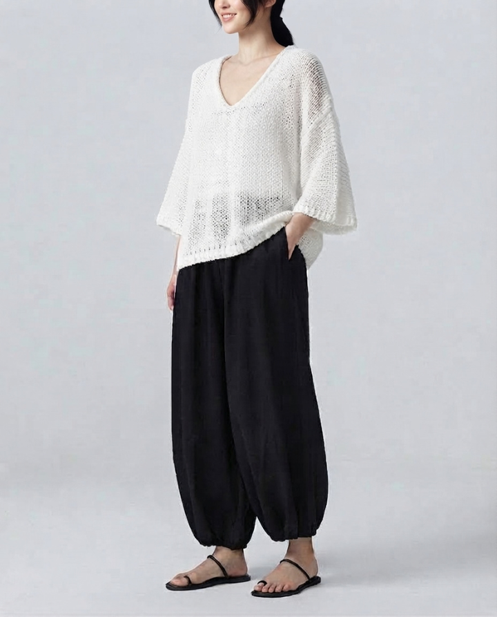 Women's Minimalist Cape sleeved Sweater And Harem Pants Set, Lily & Sam, image 2