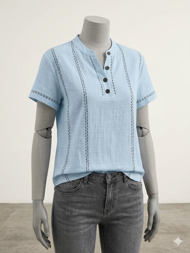 Women's V neck Short sleeve Casual Loose Cotton linen Top, Lily & Sam, image 5