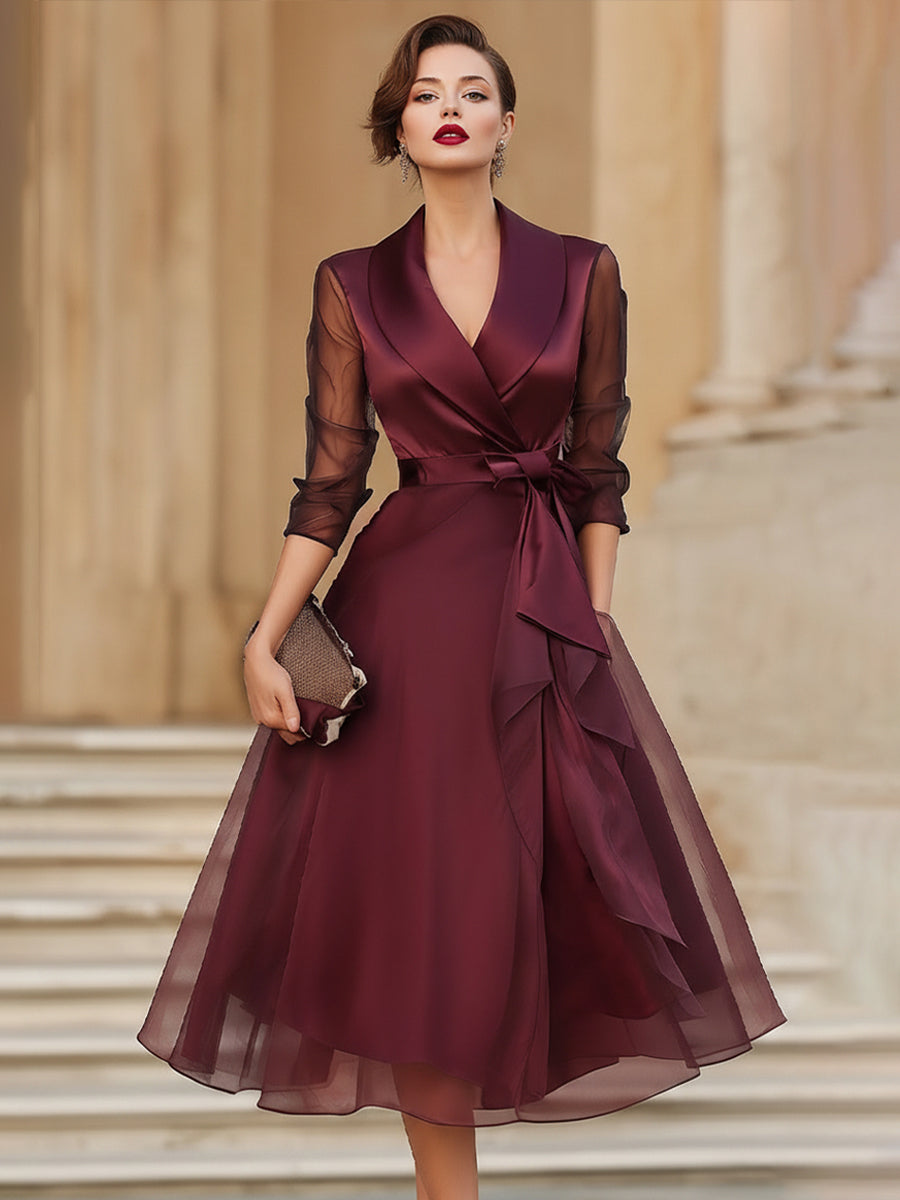 Wrap Midi Dress With Sheer Sleeves, Lily & Sam, image 4