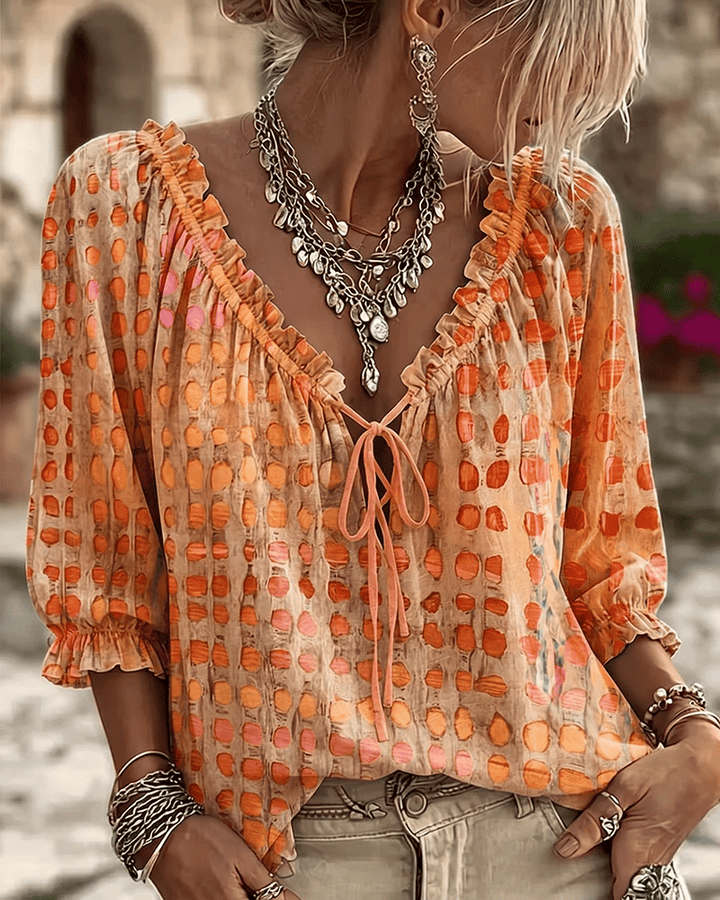 Lace Up V Neck Blouse, Lily & Sam, image 1