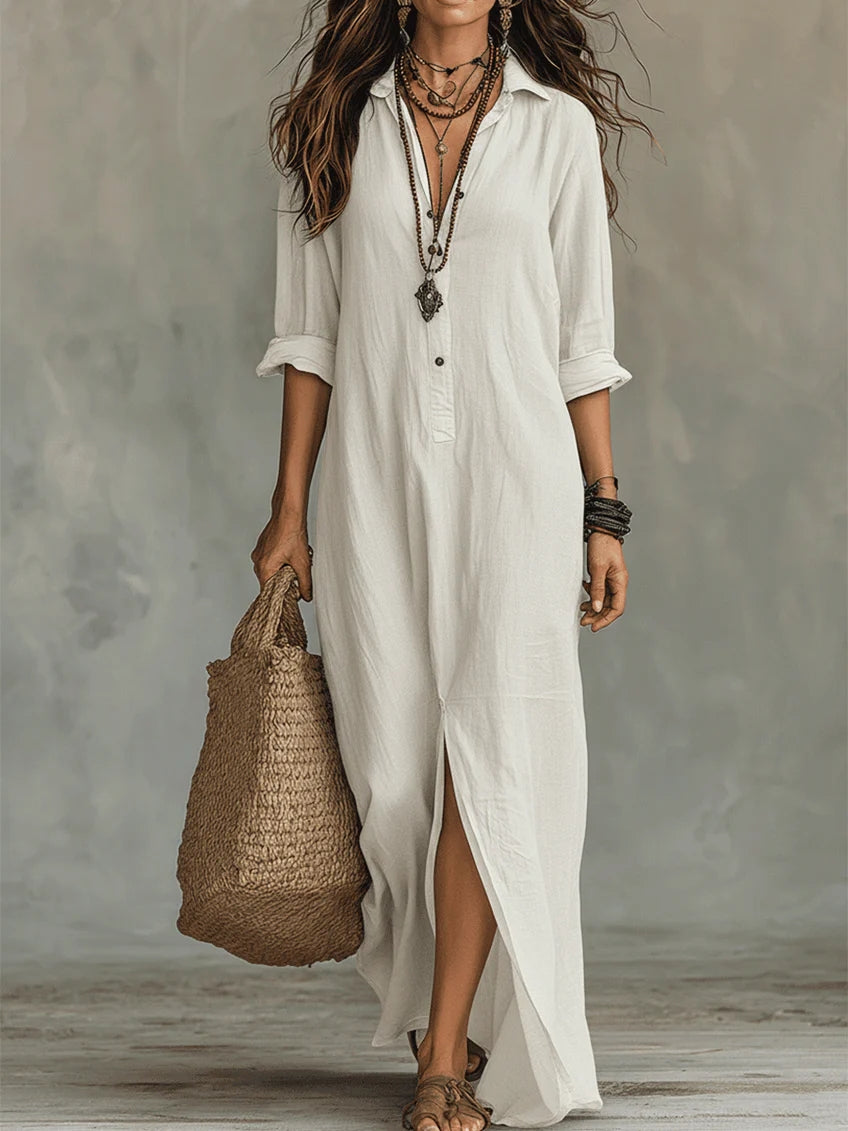 Oversized Black Maxi Dress with Buttons, Lily & Sam, image 2