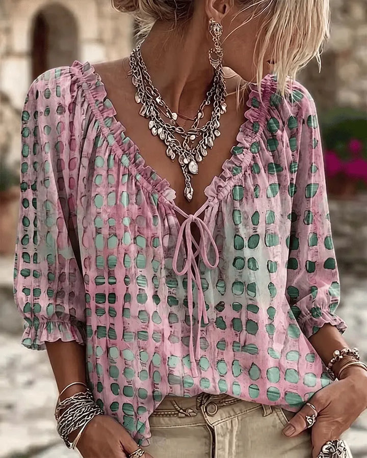 Lace Up V Neck Blouse, Lily & Sam, image 4