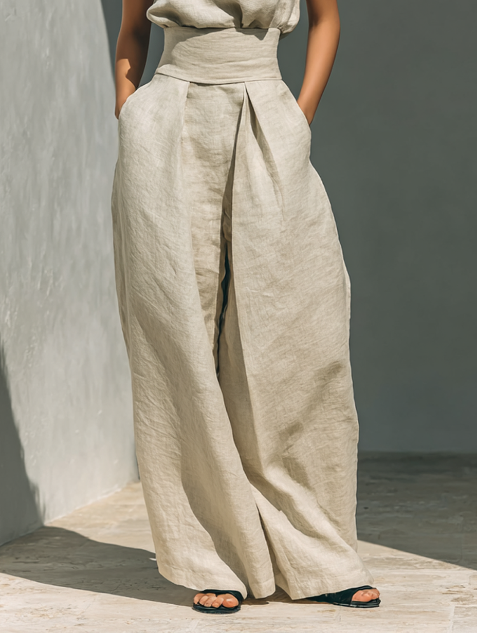 Women's Minimalist Cotton and Linen Tank Top & Wide Leg Pants Set, Lily & Sam, image 7