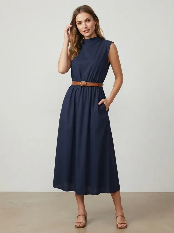 Belted High Neck Pleated Maxi Dress, Lily & Sam, image 1