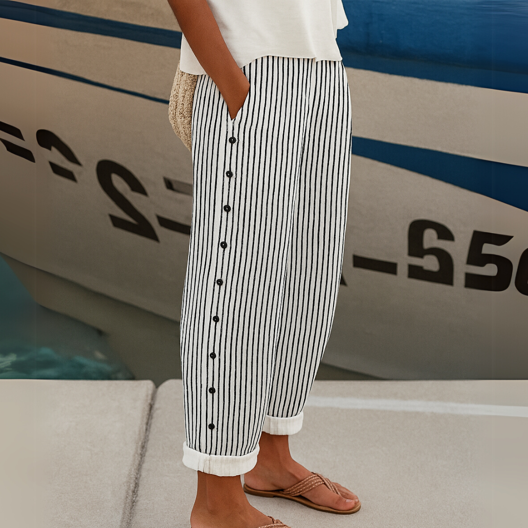 Stylish Striped Button Pants, Lily & Sam, image 1