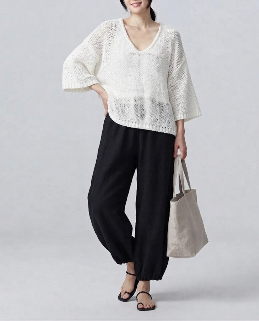 Women's Minimalist Cape sleeved Sweater And Harem Pants Set, Lily & Sam, image 1