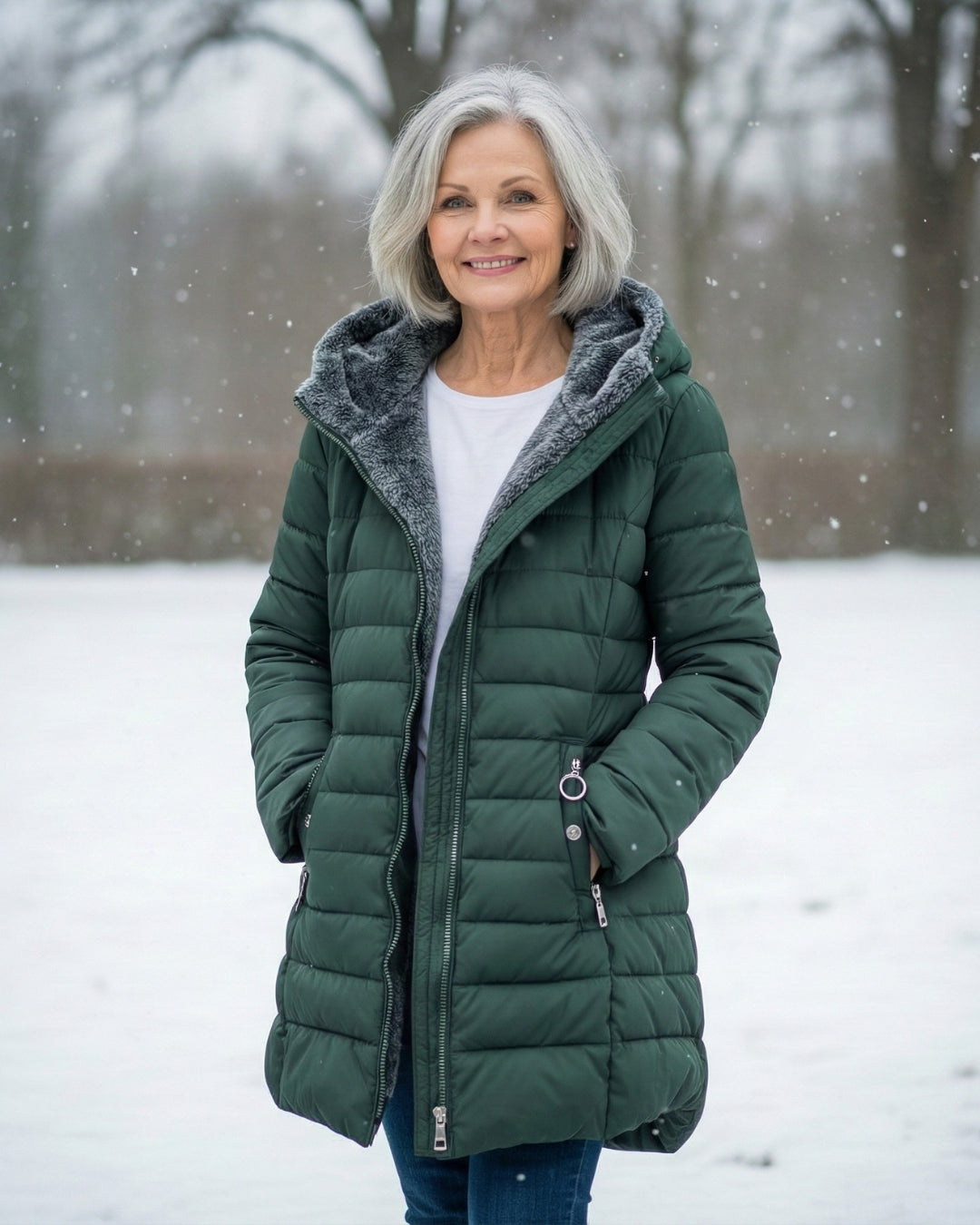 Warm Fleece Lined Puffer Coat with Flattering A Line Fit, Lily & Sam, image 1