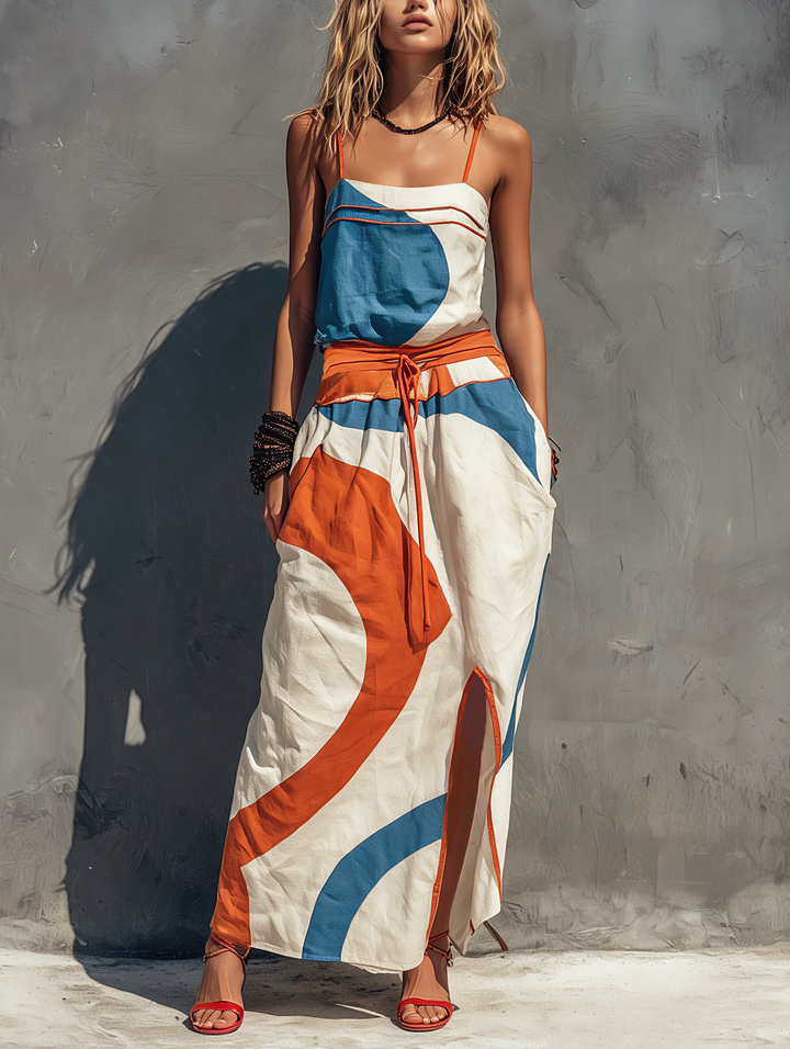 Women's Casual Printed Woven Sleeveless Maxi Dress With Spaghetti Straps, Lily & Sam, image 1