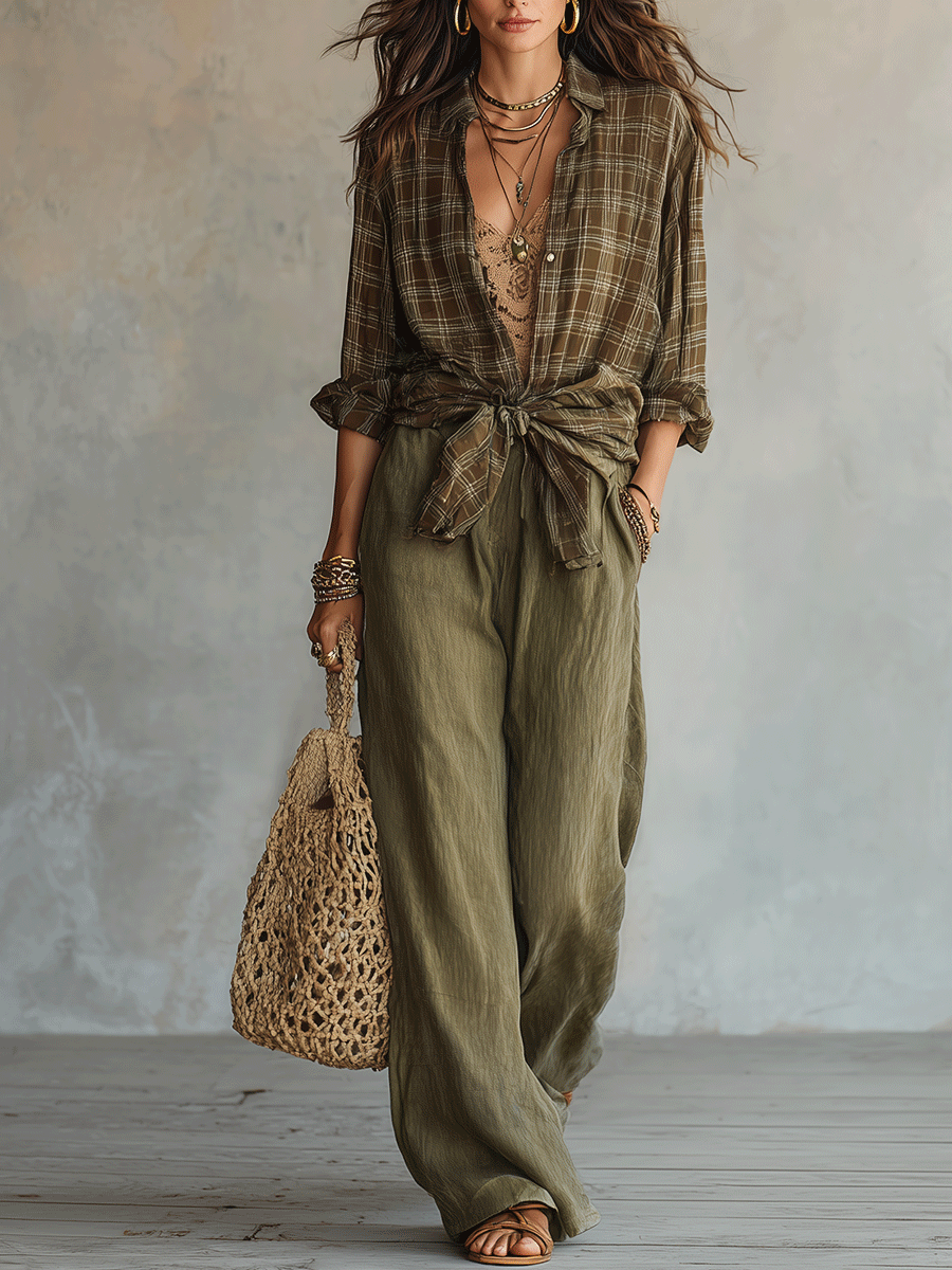 Casual Plaid Shirt And Pure Cotton Trousers Set, Lily & Sam, image 2