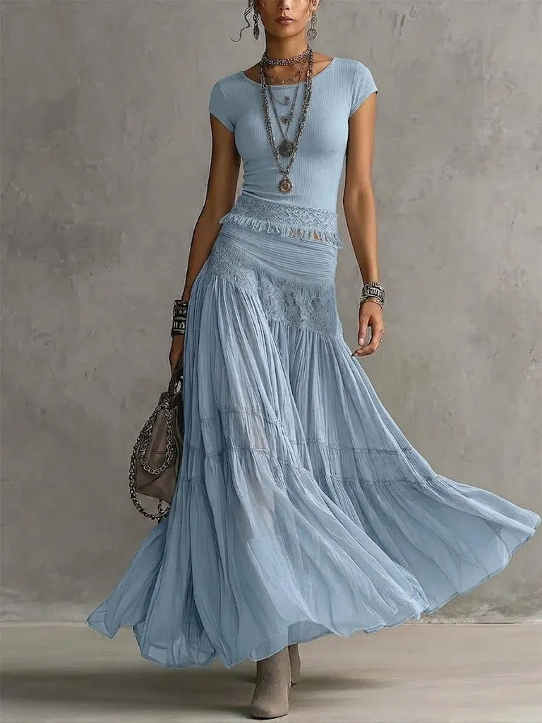 Casual Bohemian Short sleeve T shirt And Skirt Two piece Set, Lily & Sam, image 2