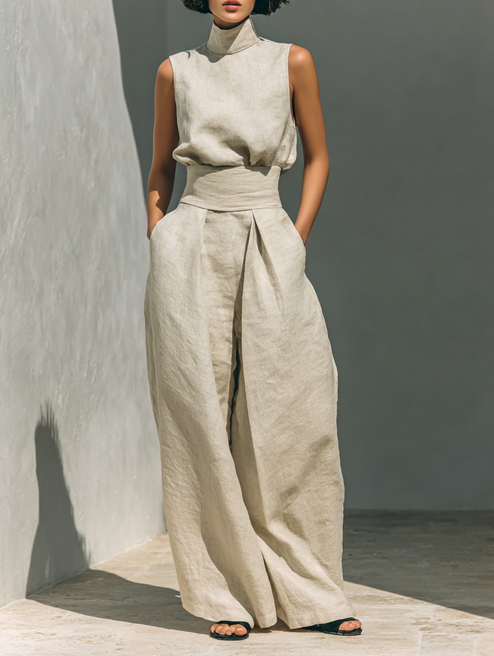 Women's Minimalist Cotton and Linen Tank Top & Wide Leg Pants Set, Lily & Sam, image 1