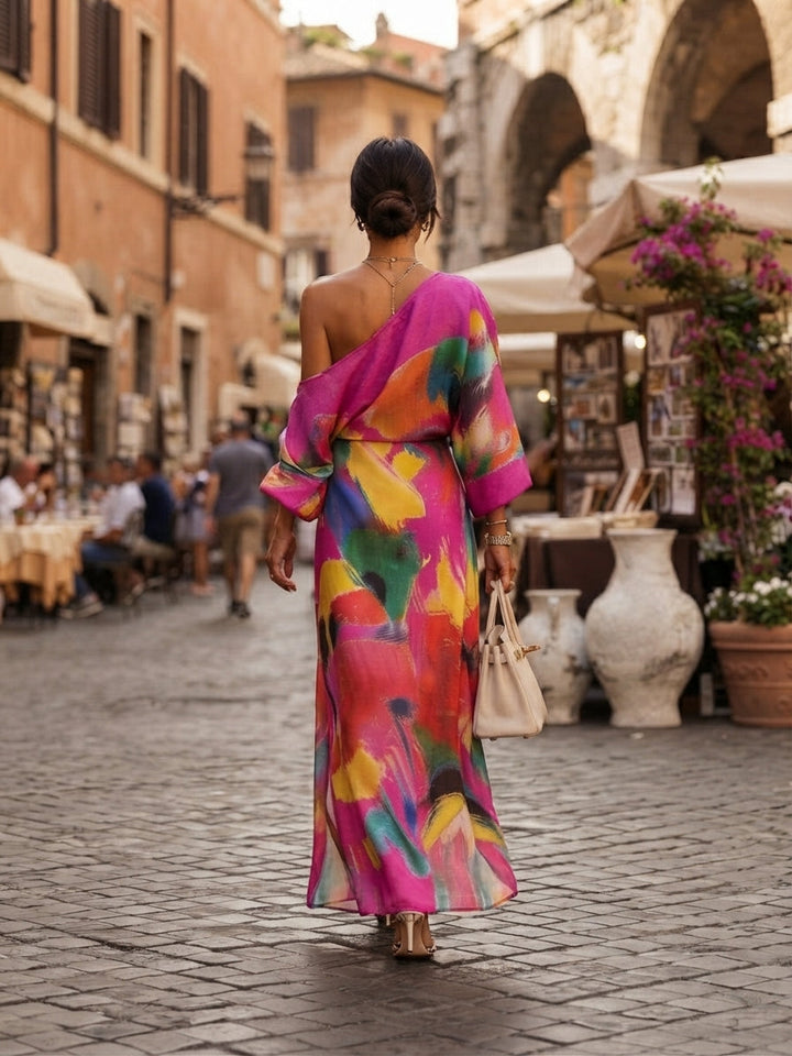 Women's Artistic Print One shoulder Maxi Dress, Lily & Sam, image 6