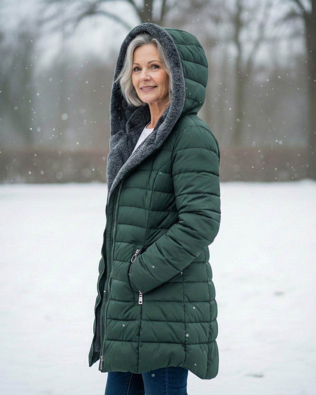 Warm Fleece Lined Puffer Coat with Flattering A Line Fit, Lily & Sam, image 5