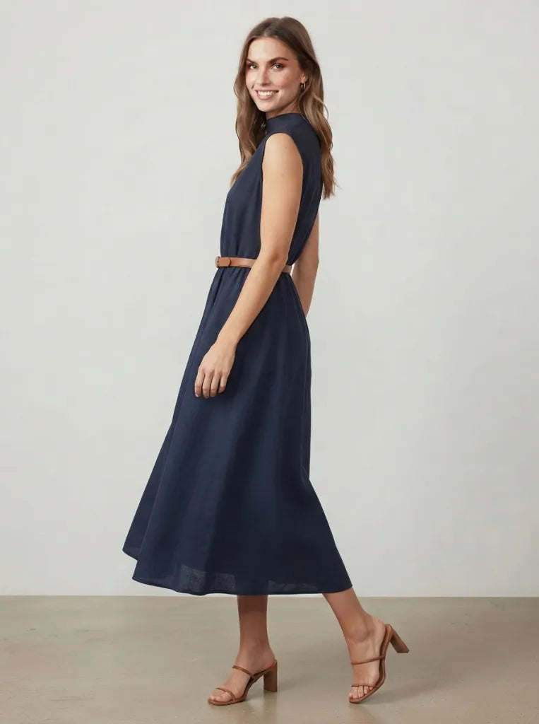 Belted High Neck Pleated Maxi Dress, Lily & Sam, image 2