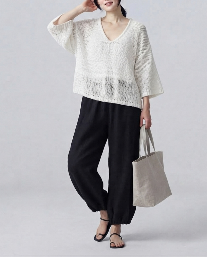 Women's Minimalist Cape sleeved Sweater And Harem Pants Set, Lily & Sam, image 3