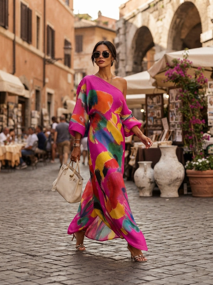 Women's Artistic Print One shoulder Maxi Dress, Lily & Sam, image 7