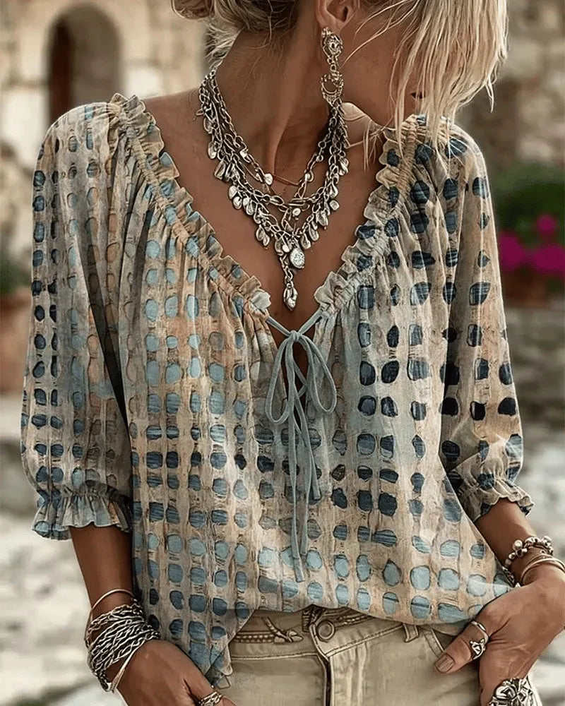 Lace Up V Neck Blouse, Lily & Sam, image 2