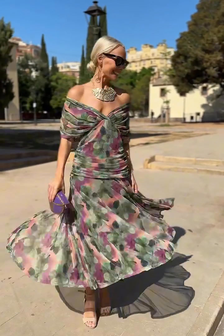 V neck Fantasy Painted Floral Print Party Maxi Dress, Lily & Sam, image 2