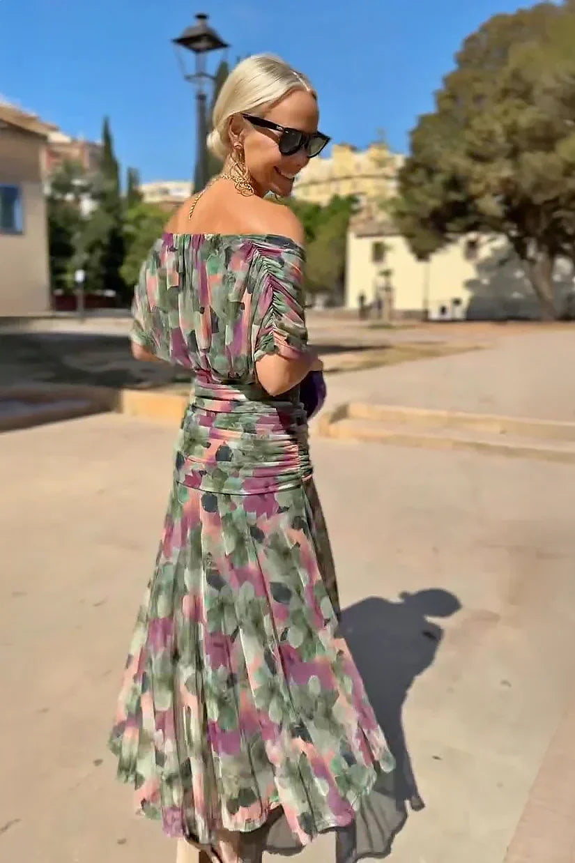V neck Fantasy Painted Floral Print Party Maxi Dress, Lily & Sam, image 4