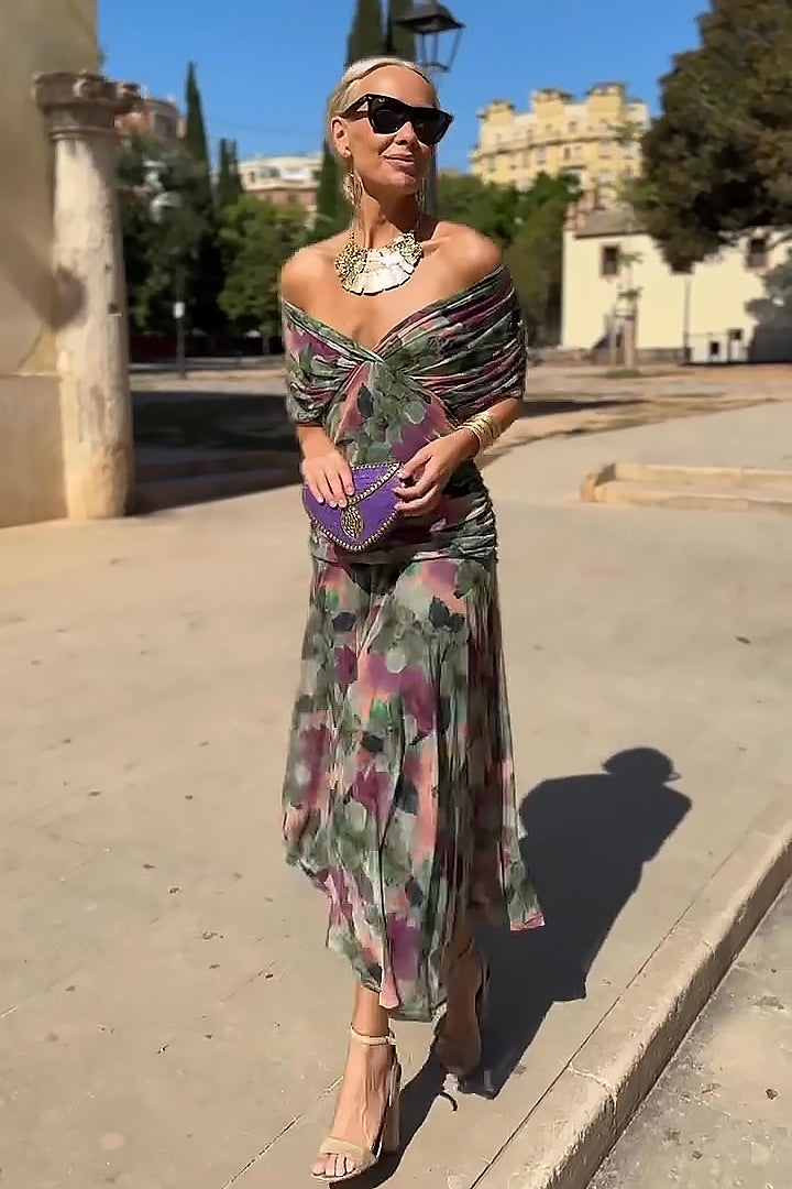 V neck Fantasy Painted Floral Print Party Maxi Dress, Lily & Sam, image 1