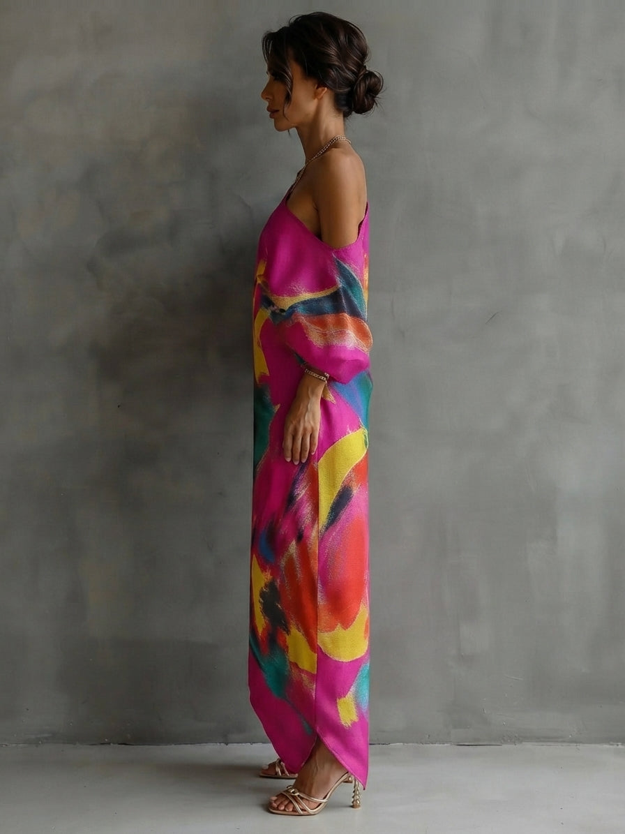 Women's Artistic Print One shoulder Maxi Dress, Lily & Sam, image 8