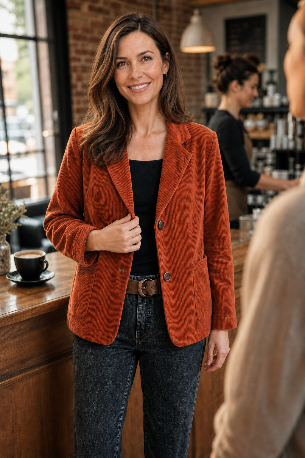 Fine Corduroy Look Structured Shoulder Jacket, Lily & Sam, image 2