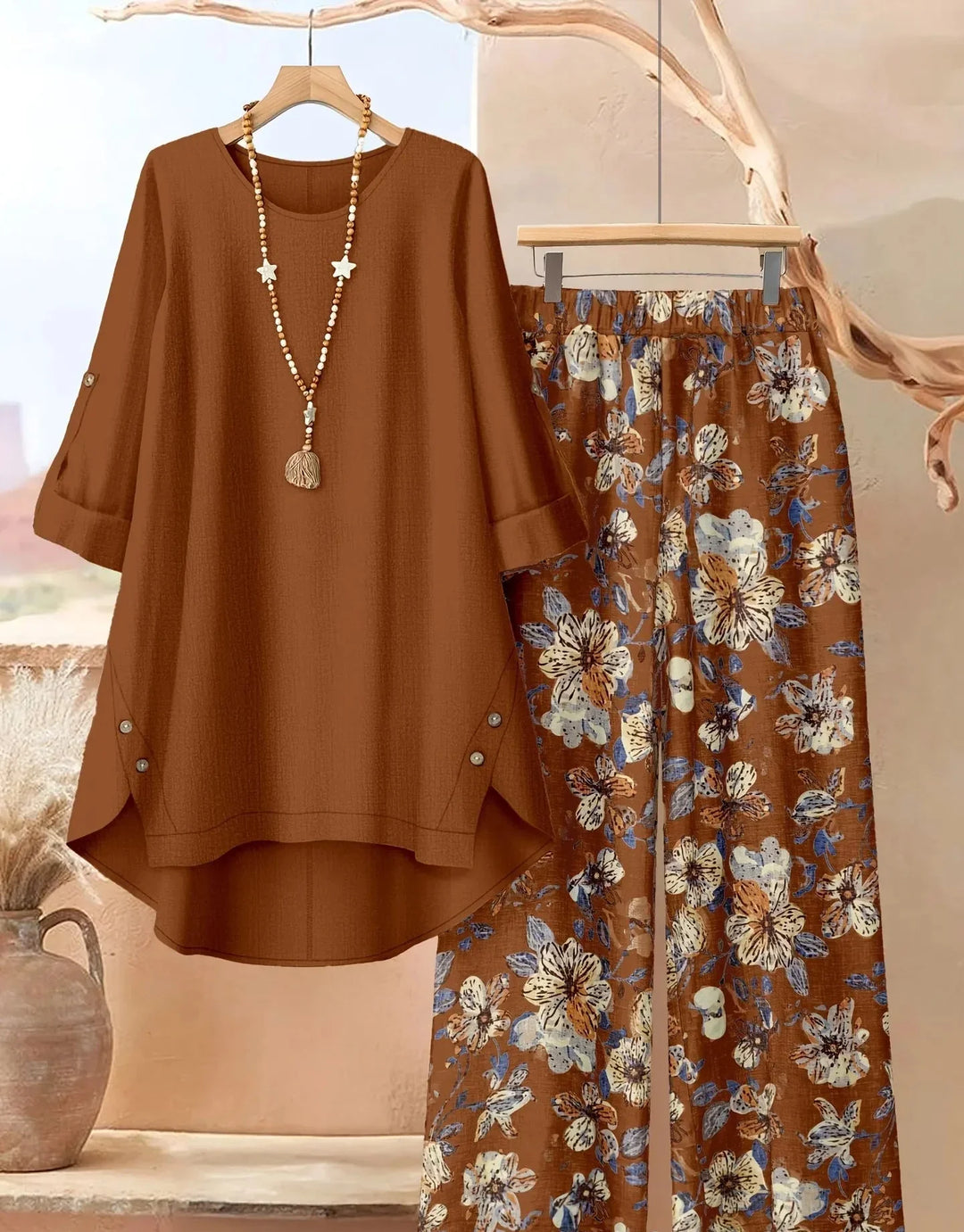 Breezy Layered Tunic & Wide Leg Trousers Set, Lily & Sam, image 1