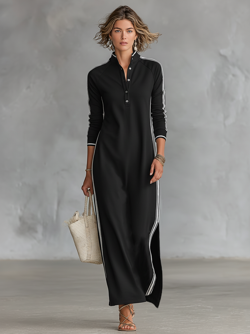 Women's Minimalist White trimmed Button down Collar Sweatshirt Maxi Dress, Lily & Sam, image 10