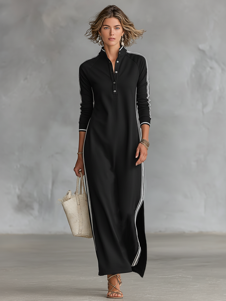 Women's Minimalist White trimmed Button down Collar Sweatshirt Maxi Dress, Lily & Sam, image 10