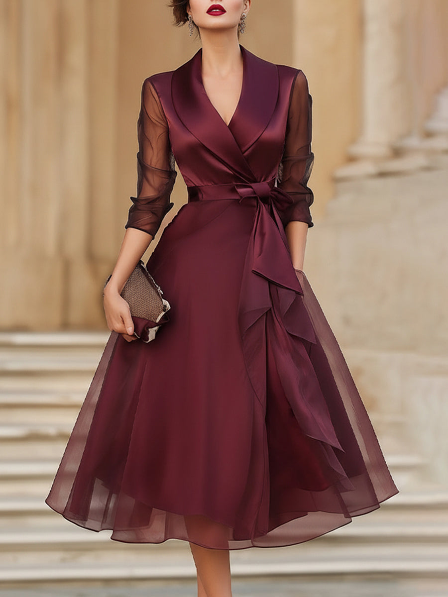 Wrap Midi Dress With Sheer Sleeves, Lily & Sam, image 2