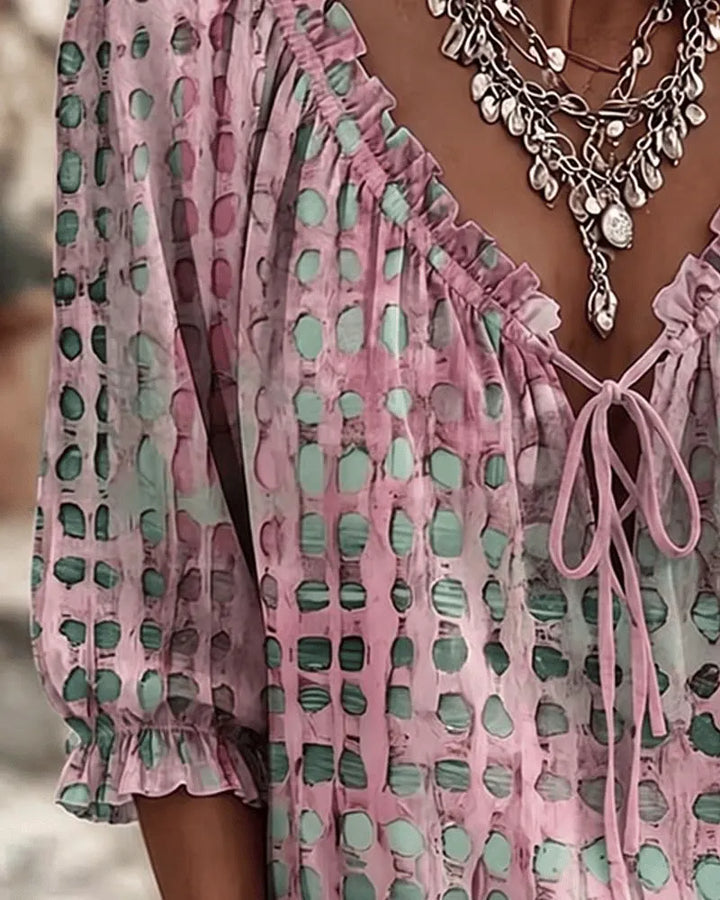 Lace Up V Neck Blouse, Lily & Sam, image 3