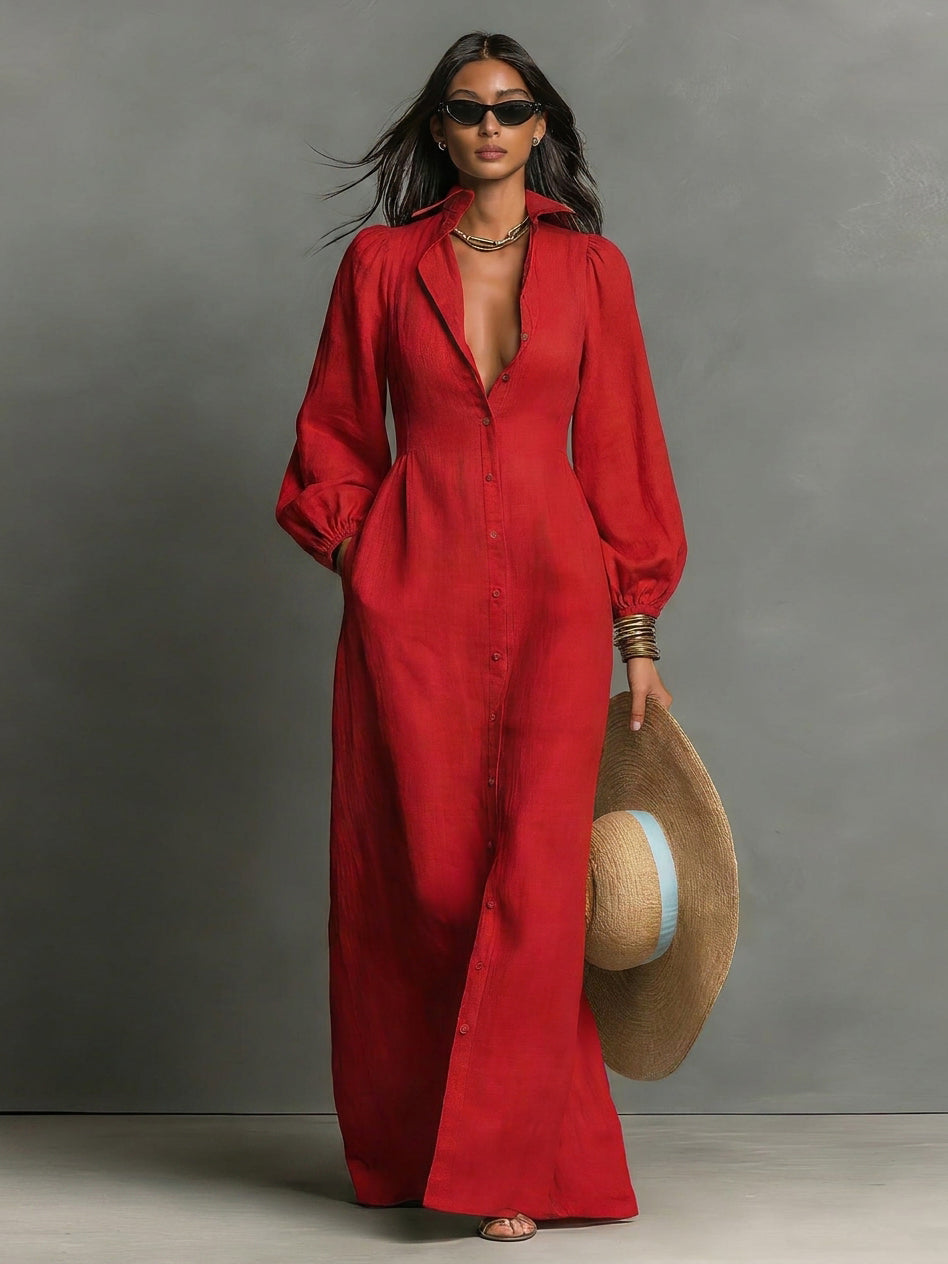 Women's Minimalist Single breasted Long sleeve Maxi Dress With A Fitted Waist, Lily & Sam, image 8