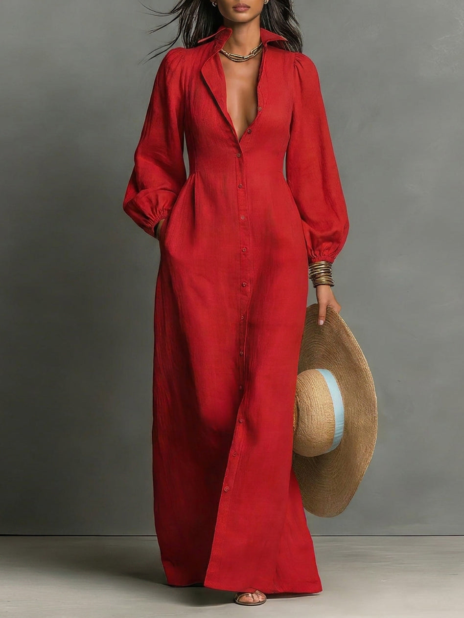 Women's Minimalist Single breasted Long sleeve Maxi Dress With A Fitted Waist, Lily & Sam, image 1
