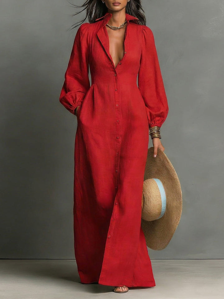 Women's Minimalist Single breasted Long sleeve Maxi Dress With A Fitted Waist, Lily & Sam, image 1