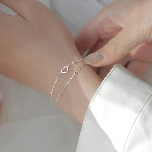 Silver Heart Bracelet with Customizable Fit