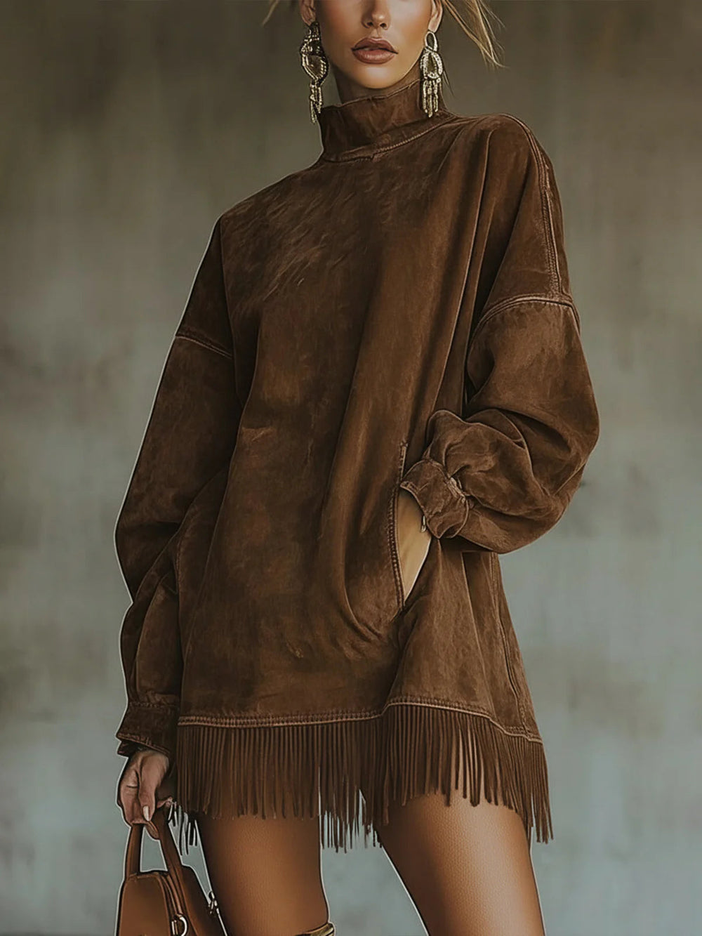 Suede Fringe Turtleneck Dress, Lily & Sam, image 2