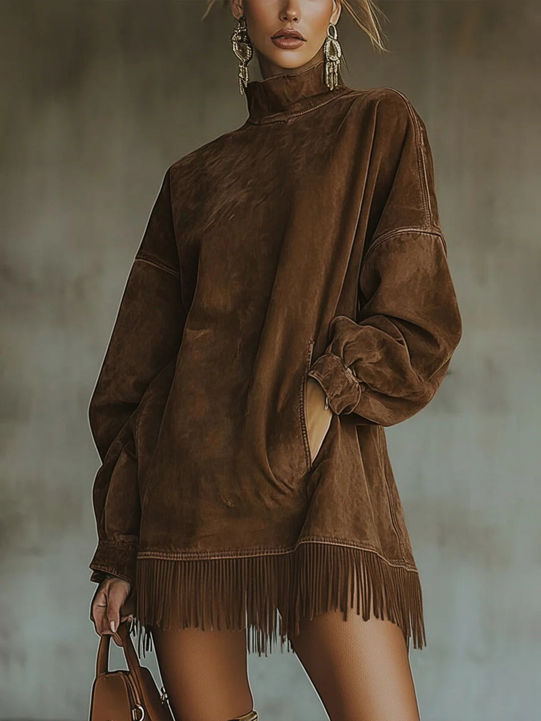 Suede Fringe Turtleneck Dress, Lily & Sam, image 2
